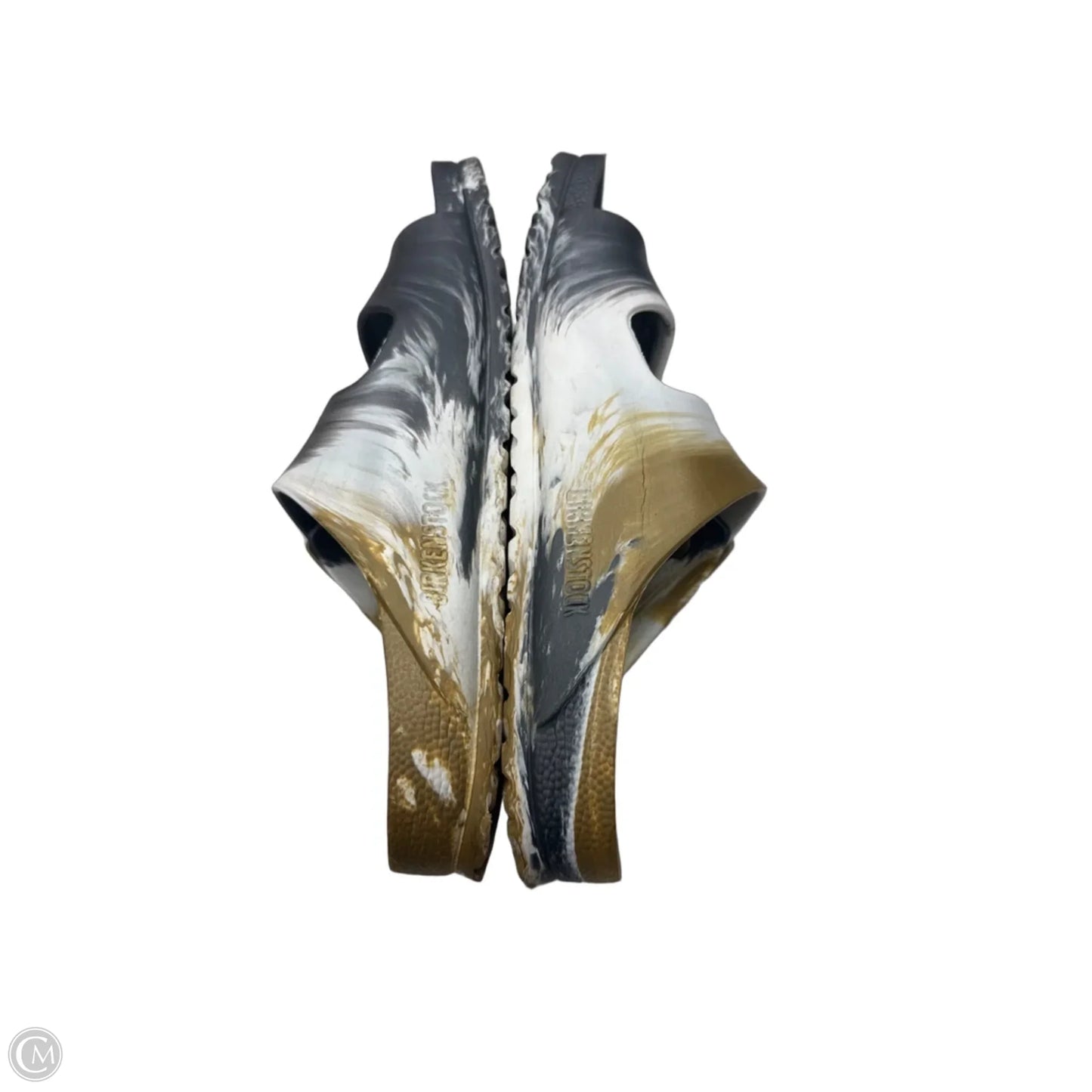 Sandals Flats By Birkenstock In Gold & Grey, Size: 9