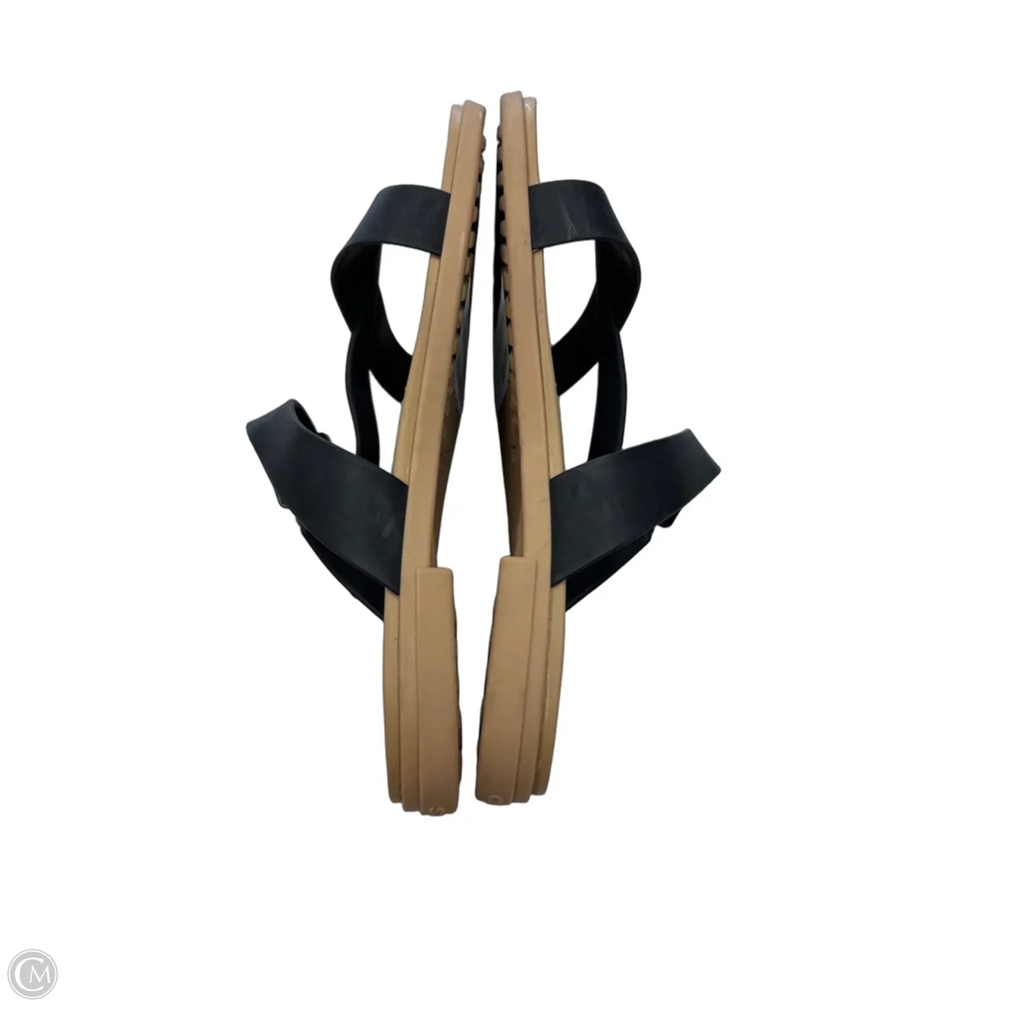 Sandals Flats By Crocs In Black & Tan, Size: 6