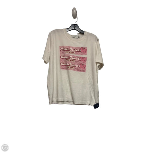 Top Short Sleeve Designer By Coach In Pink & White, Size: M