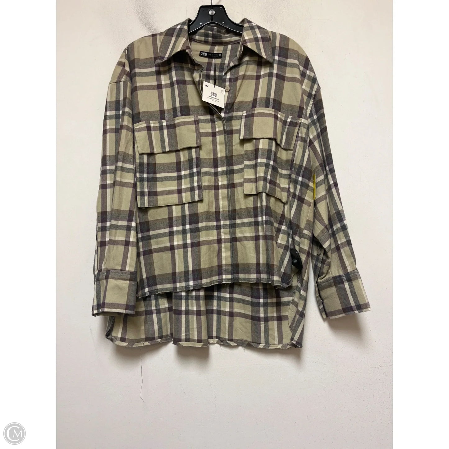 Top Long Sleeve By Zara In Plaid Pattern, Size: Xs