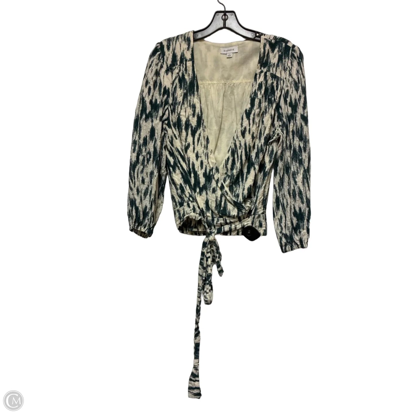 Top Long Sleeve By Evereve In Cream & Green, Size: L
