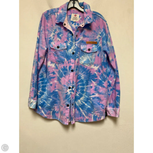 Jacket Shirt By Simply Southern In Blue & Pink, Size: M