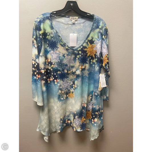 Top Long Sleeve By One World In Blue & Green, Size: 3x
