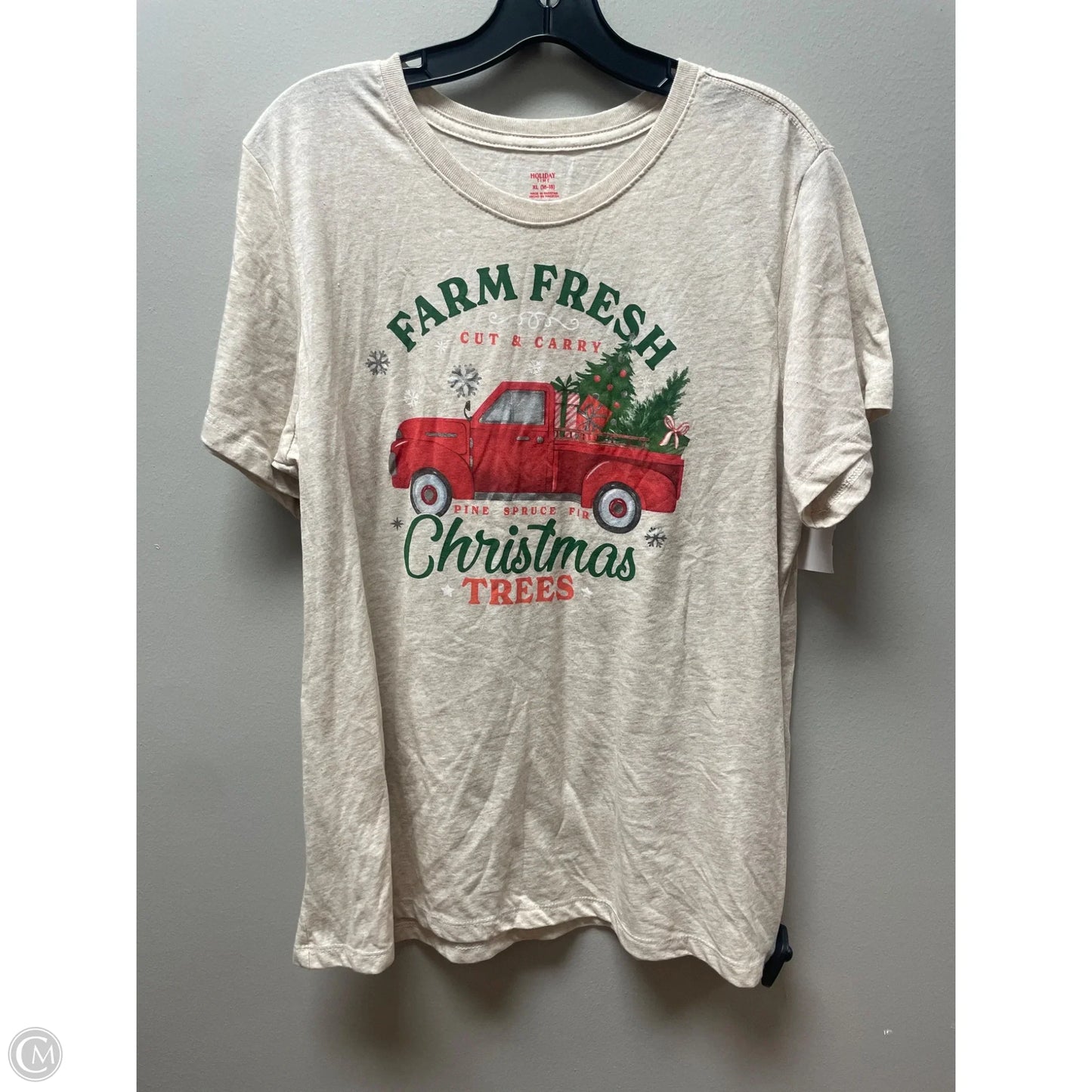 Top Short Sleeve Basic By Holiday Time In Tan, Size: Xl