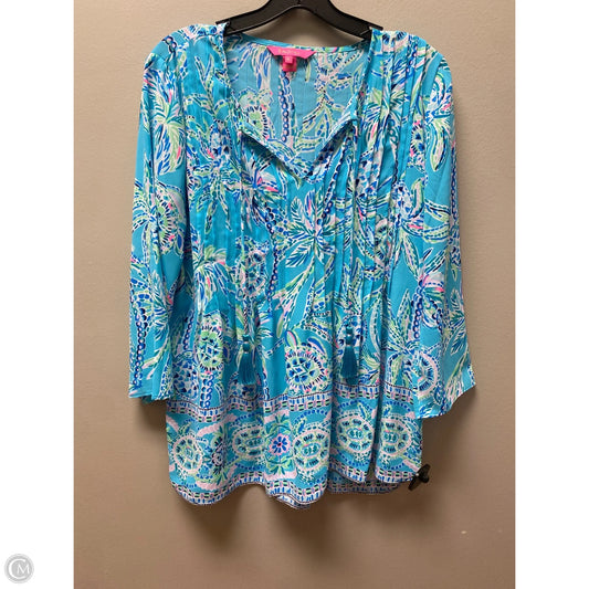 Top Long Sleeve Designer By Lilly Pulitzer In Blue & Green, Size: M