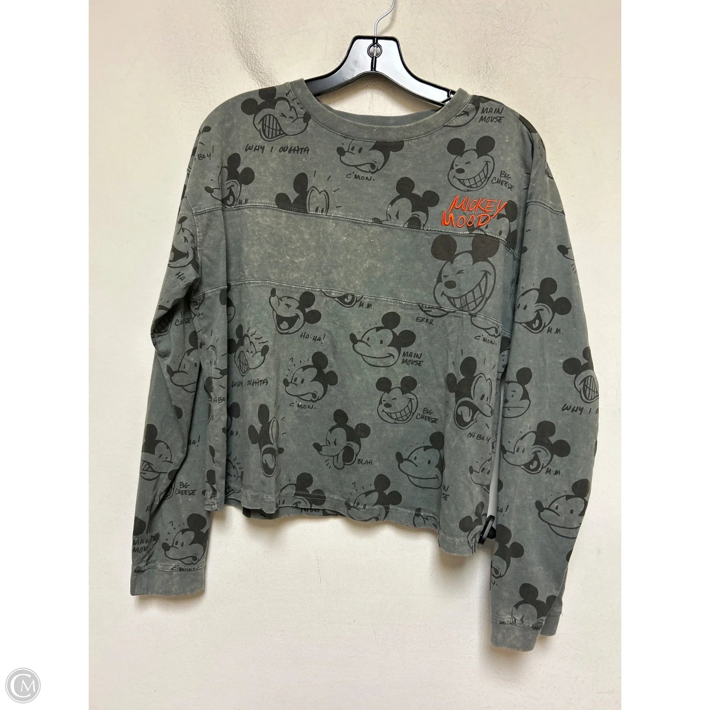 Top Long Sleeve By Walt Disney In Black & Grey, Size: M
