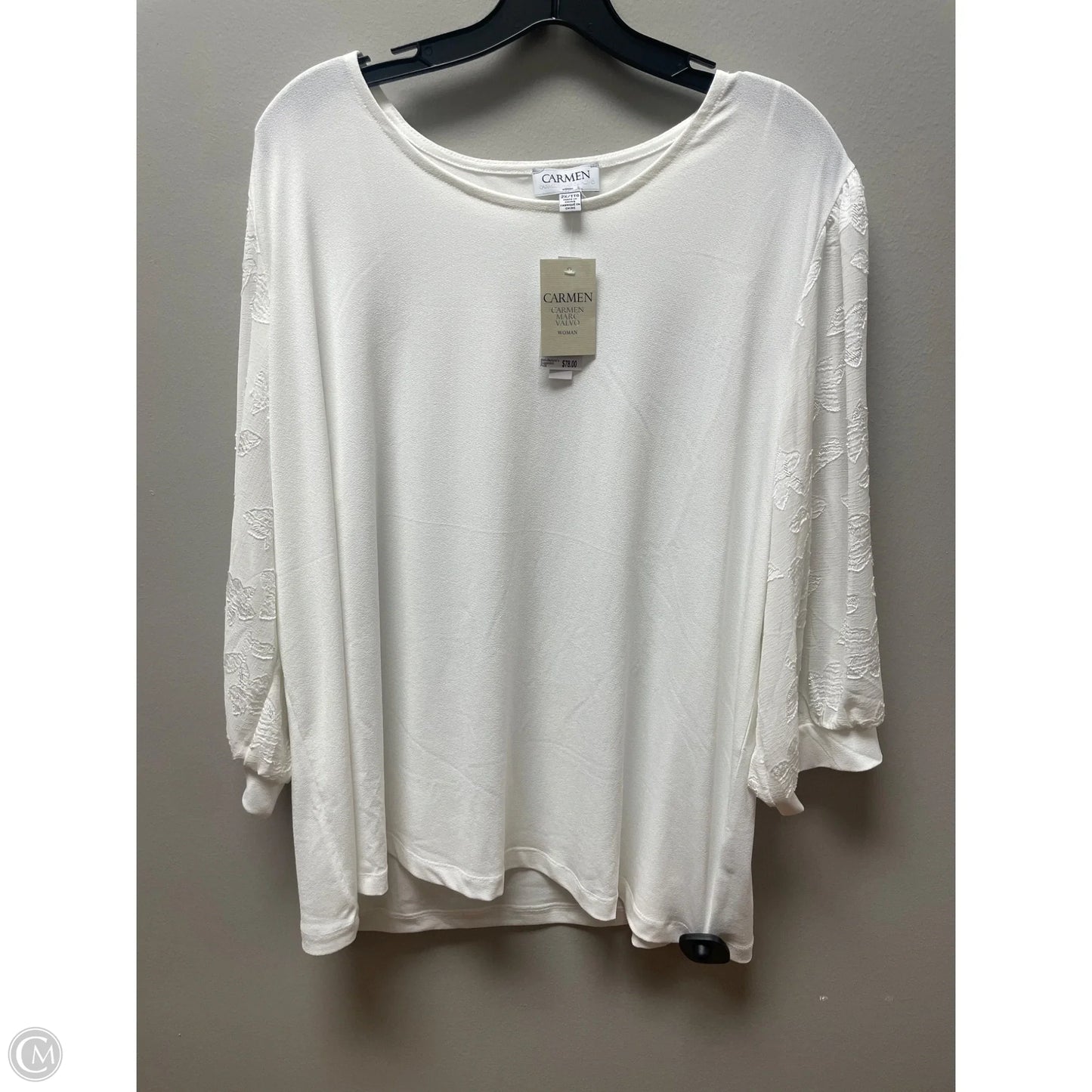 Top Short Sleeve By Carmen By Carmen Marc Valvo In White, Size: 2x