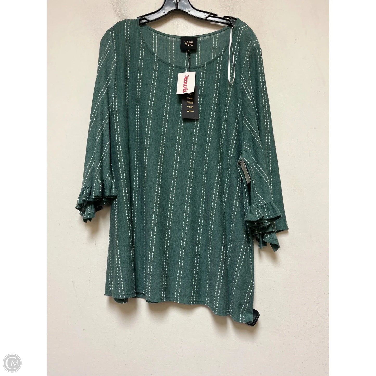 Top Short Sleeve By W5 In Green & White, Size: 2x