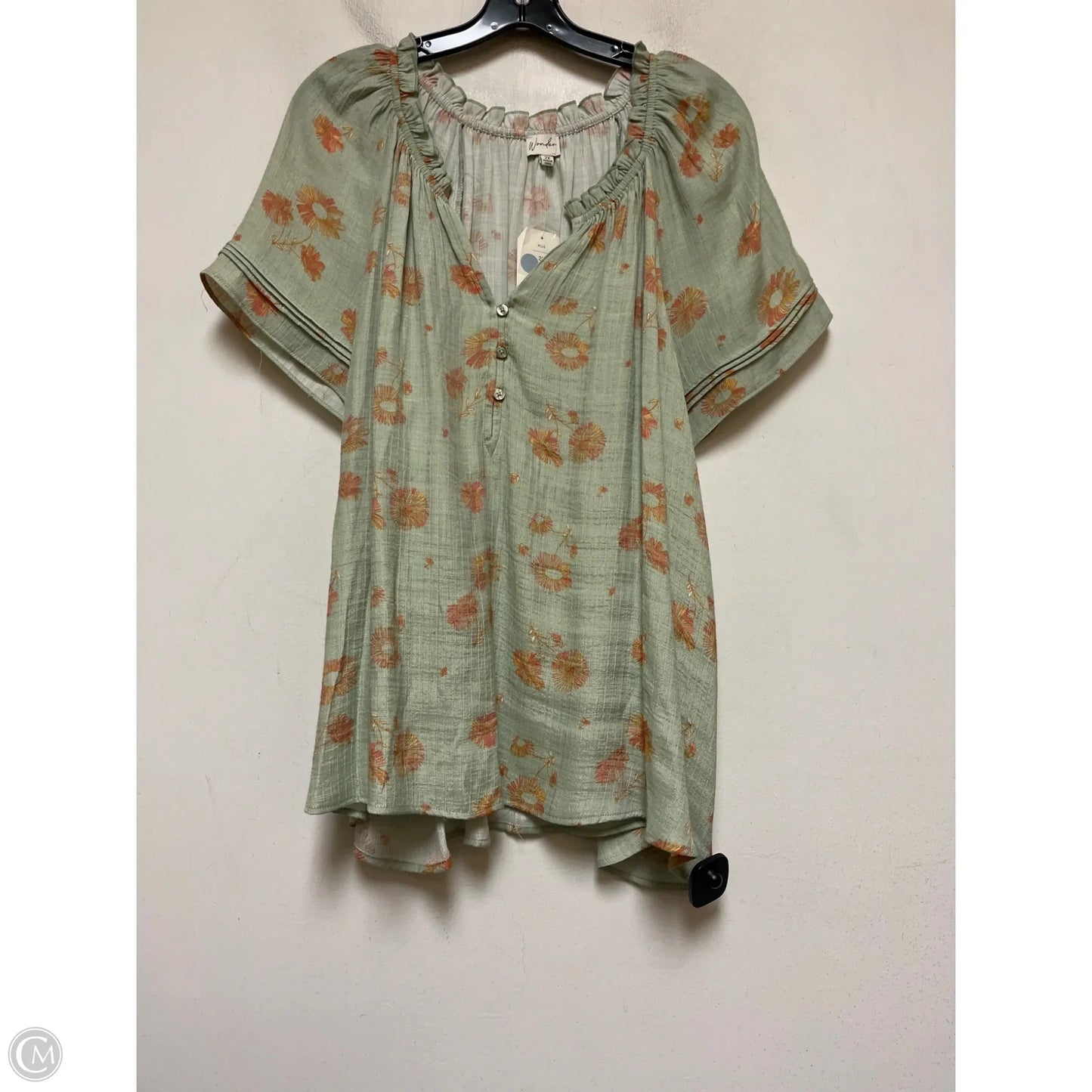 Top Short Sleeve By Wonderly In Green & Orange, Size: 2x