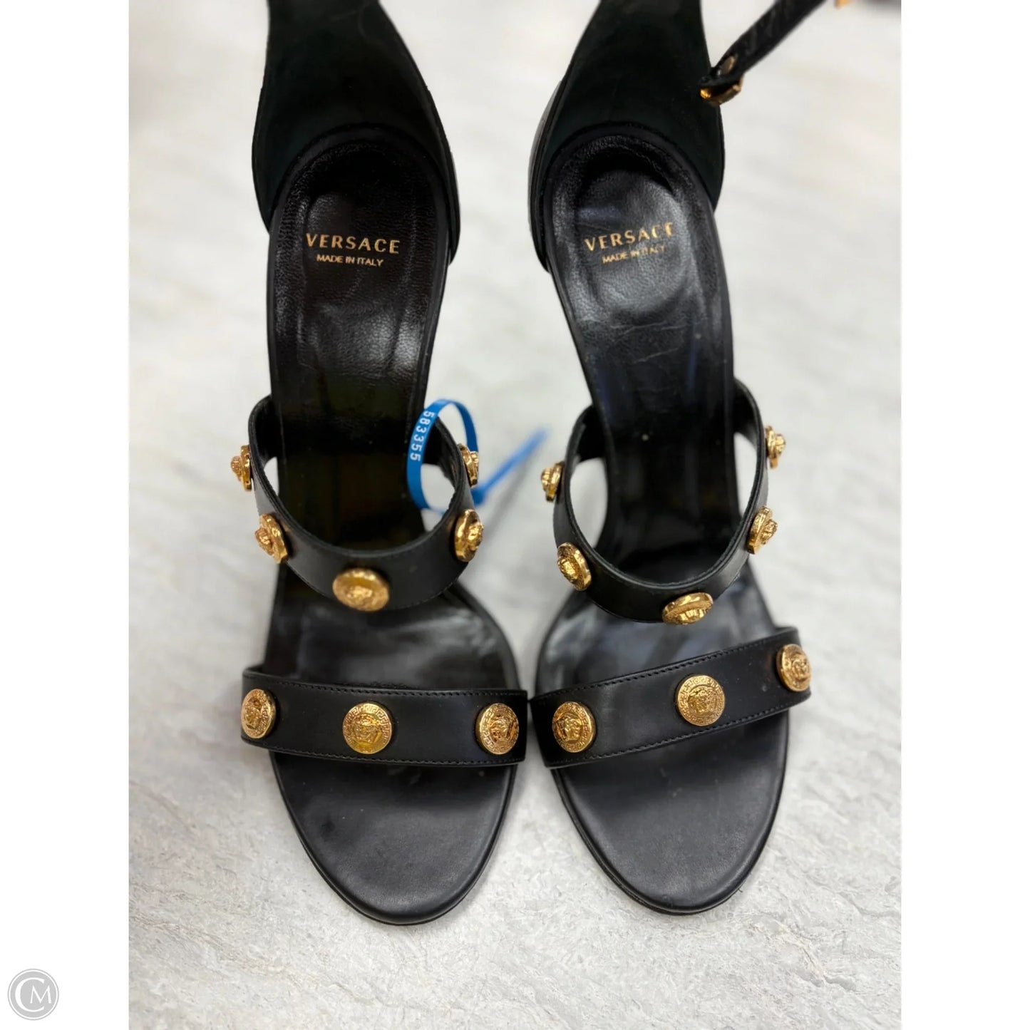 Shoes Luxury Designer By Versace In Black, Size: 6.5