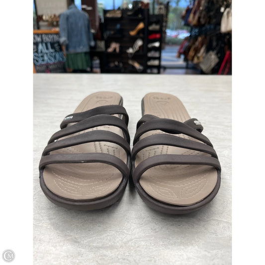 Sandals Flats By Crocs In Brown, Size: 8