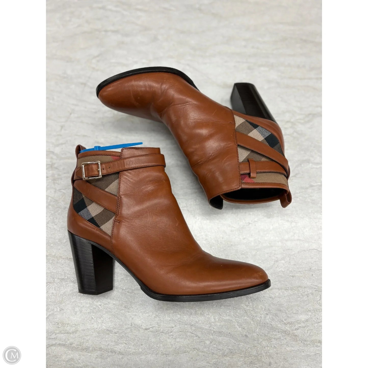 Boots Luxury Designer By Burberry In Brown, Size: 8.5