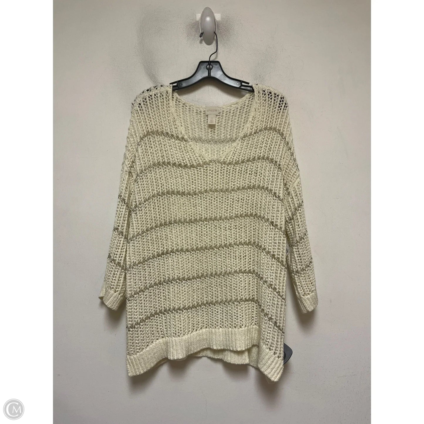 Sweater By Chicos In Cream & Silver, Size: Xl