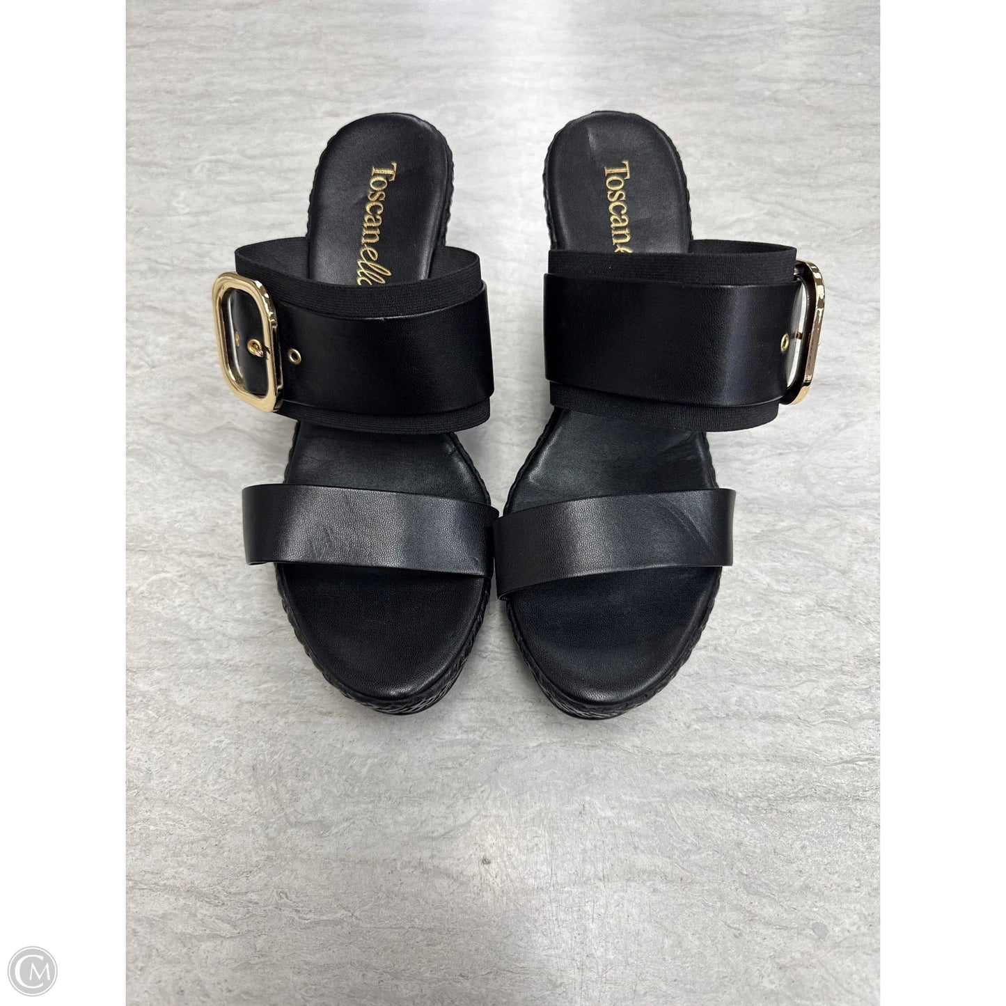 Sandals Heels Wedge By Toscanella In Black & Gold, Size: 10