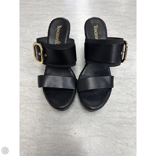 Sandals Heels Wedge By Toscanella In Black & Gold, Size: 10