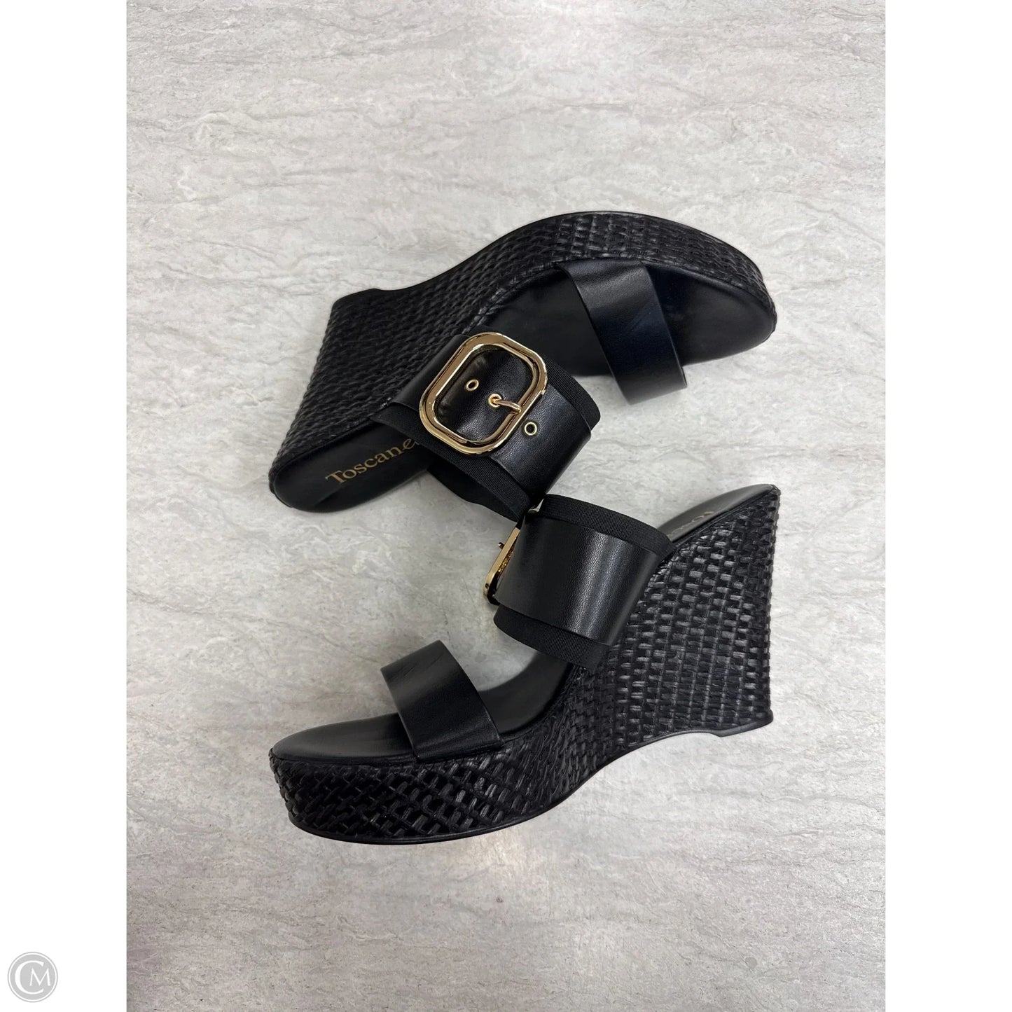 Sandals Heels Wedge By Toscanella In Black & Gold, Size: 10