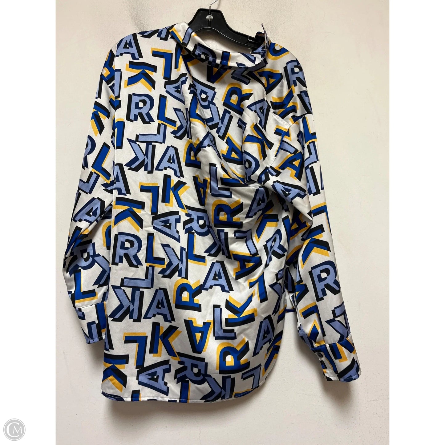 Top Long Sleeve Designer By Karl Lagerfeld In Blue & White, Size: S