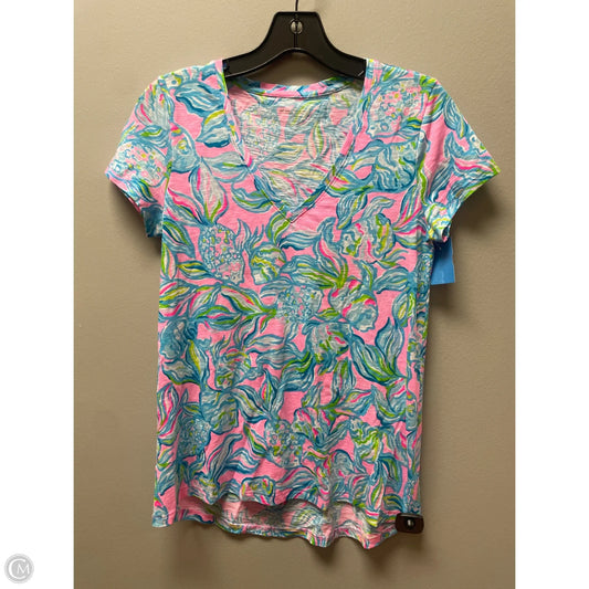 Top Short Sleeve Designer By Lilly Pulitzer In Blue & Pink, Size: Xs