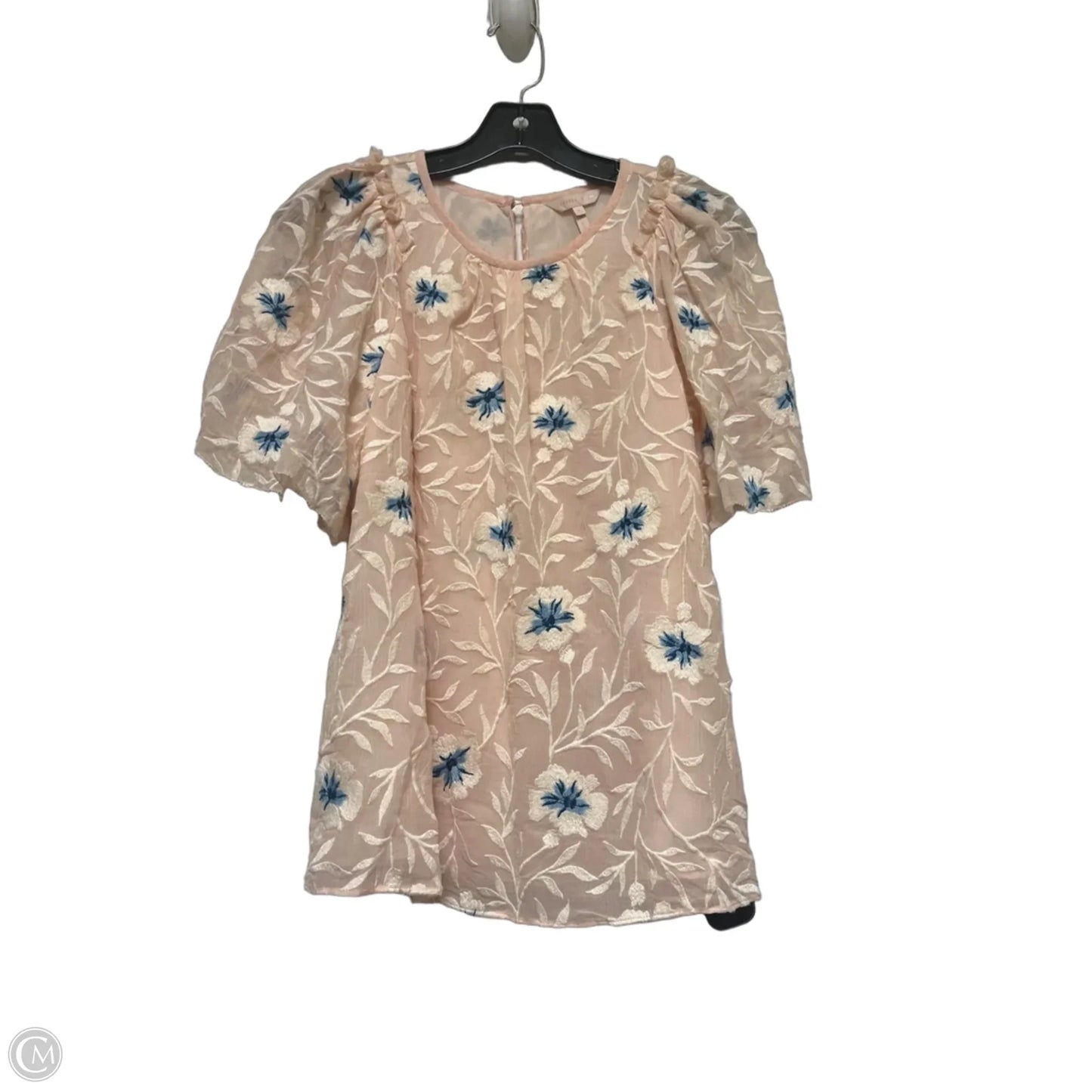 Top Short Sleeve By Rebecca Taylor In Blue & Pink, Size: L