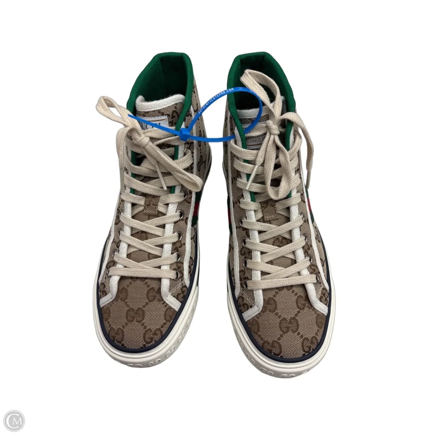 Shoes Luxury Designer By Gucci In Green & Tan, Size: 6