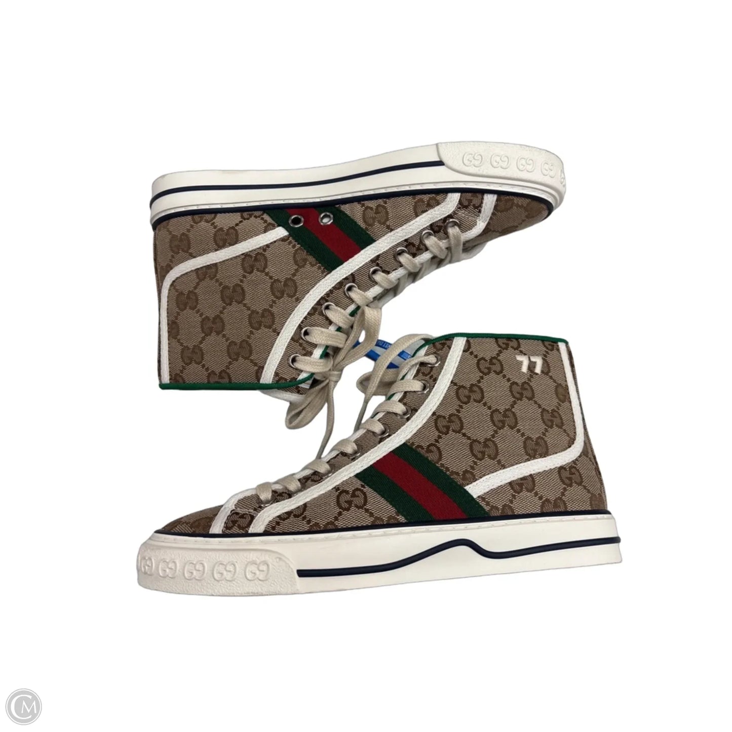 Shoes Luxury Designer By Gucci In Green & Tan, Size: 6
