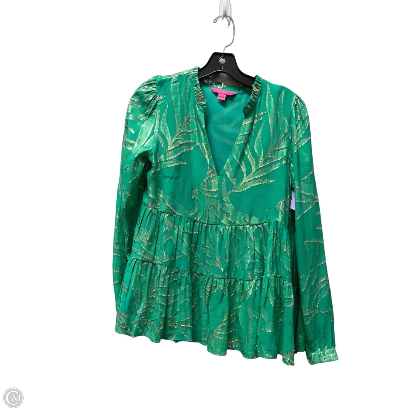 Top Long Sleeve Designer By Lilly Pulitzer In Gold & Green, Size: 4