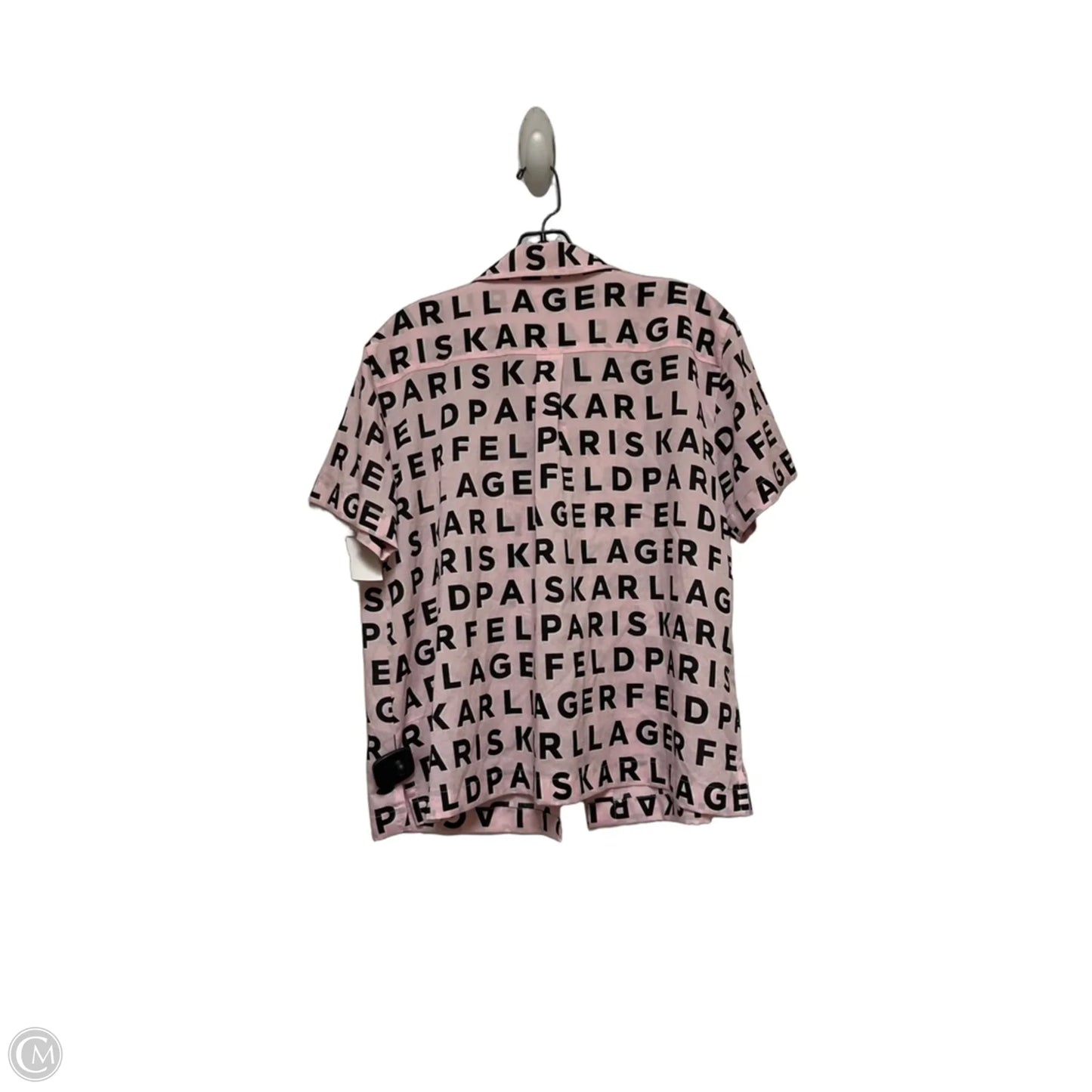 Top Short Sleeve Designer By Karl Lagerfeld In Black & Pink, Size: S
