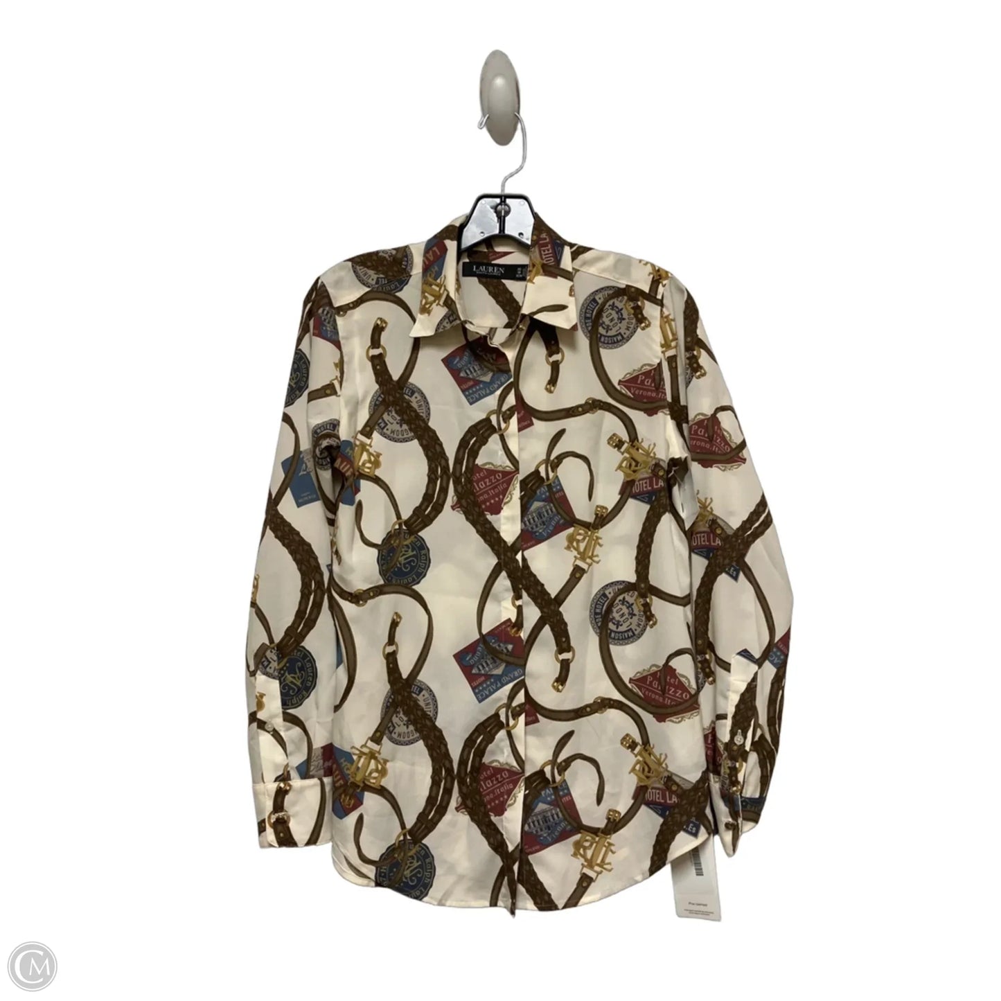Top Long Sleeve By Lauren By Ralph Lauren In Brown & Cream, Size: Xs