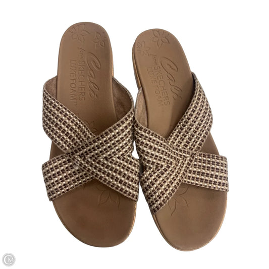 Sandals Heels Wedge By Skechers In Tan, Size: 11