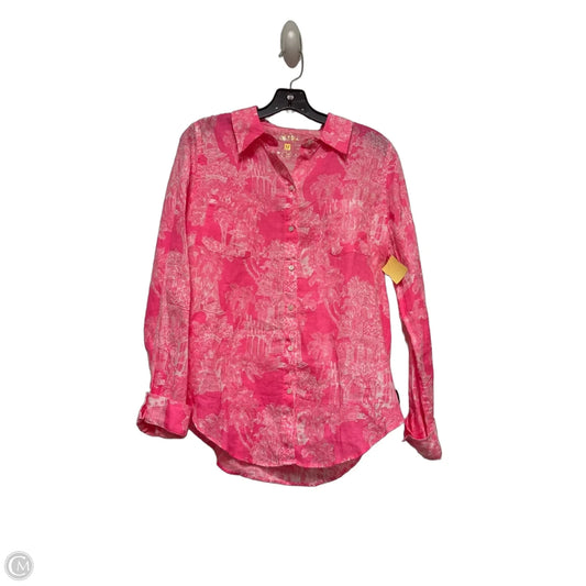 Top Long Sleeve Designer By Lilly Pulitzer In Pink & White, Size: M