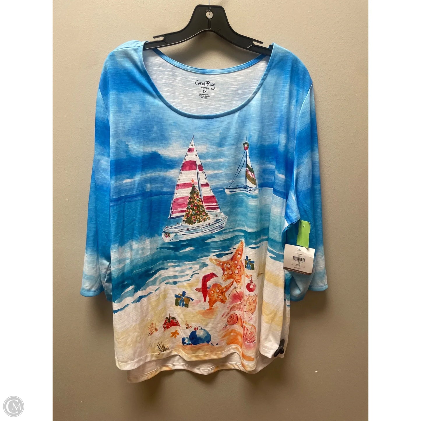 Top Short Sleeve By Coral Bay In Blue, Size: 3x