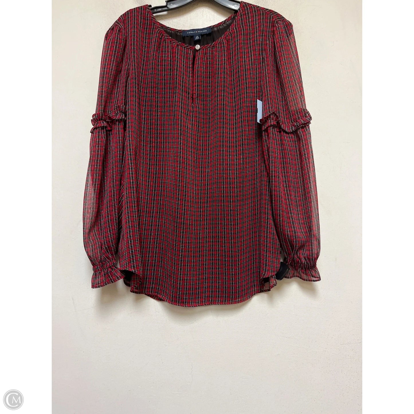 Top Long Sleeve By Tommy Hilfiger In Black & Red, Size: M