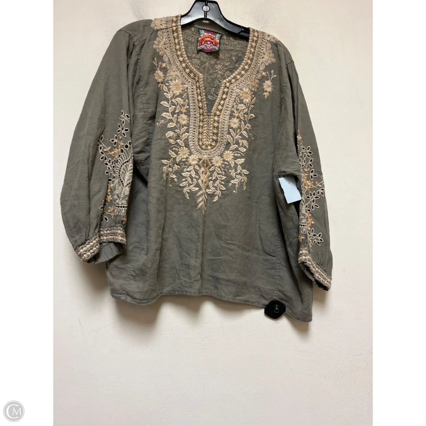 Top Long Sleeve By Johnny Was In Green & Yellow, Size: L