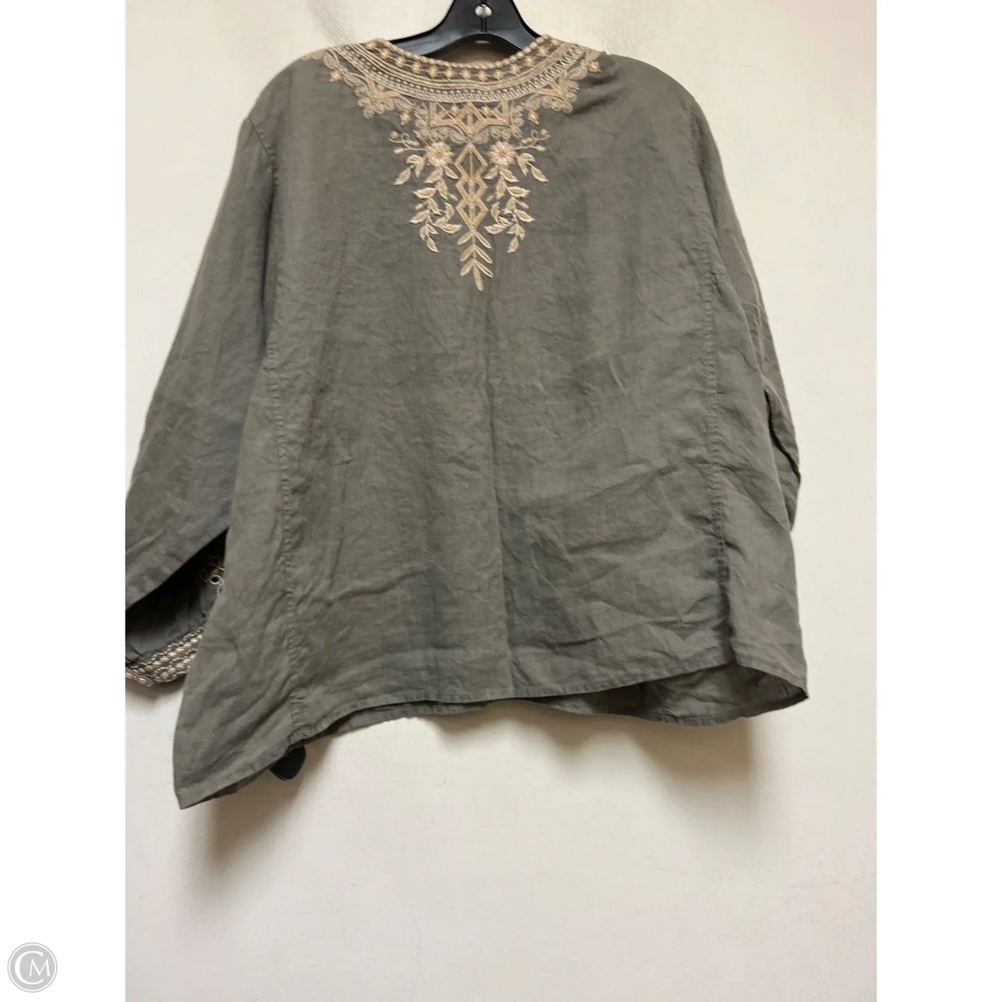 Top Long Sleeve By Johnny Was In Green & Yellow, Size: L