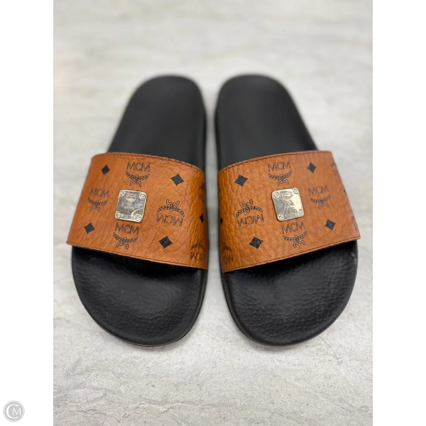 Sandals Luxury Designer By Mcm In Black & Brown, Size: 8