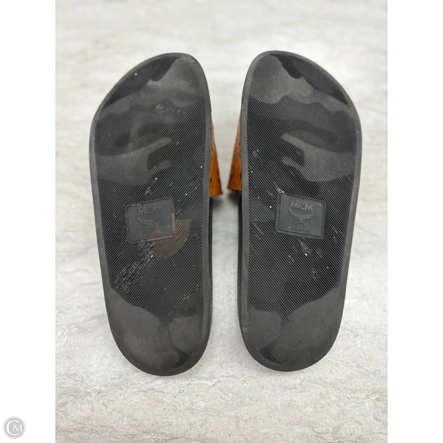 Sandals Luxury Designer By Mcm In Black & Brown, Size: 8