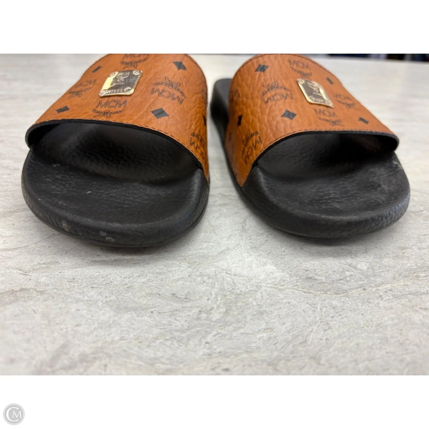 Sandals Luxury Designer By Mcm In Black & Brown, Size: 8