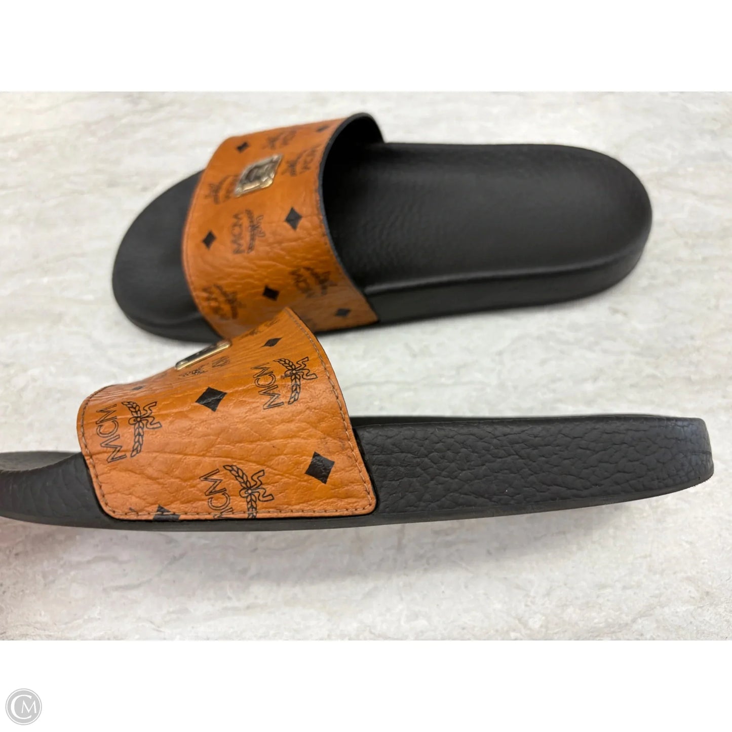 Sandals Luxury Designer By Mcm In Black & Brown, Size: 8