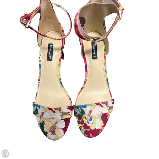 Sandals Heels Block By Nine West In Floral Print, Size: 8.5