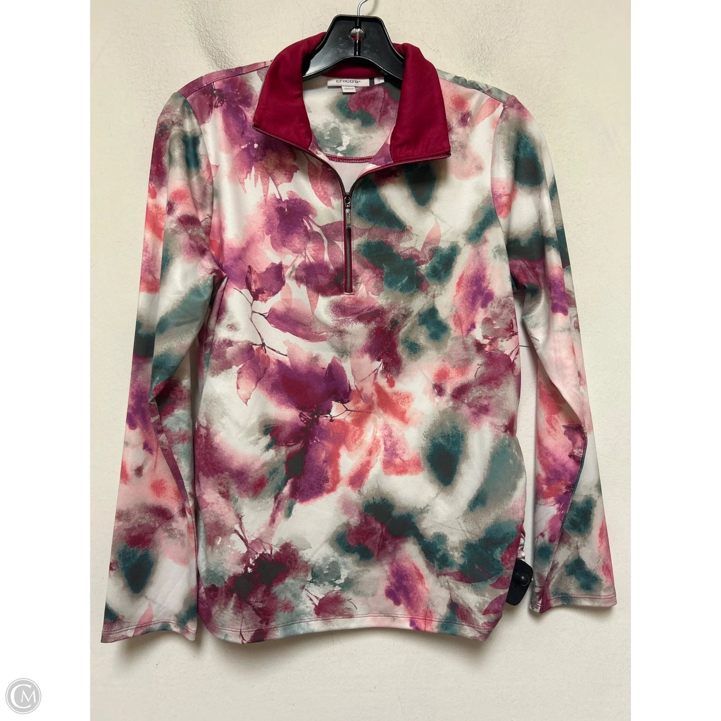 Athletic Jacket By Chicos In Green & Pink, Size: S