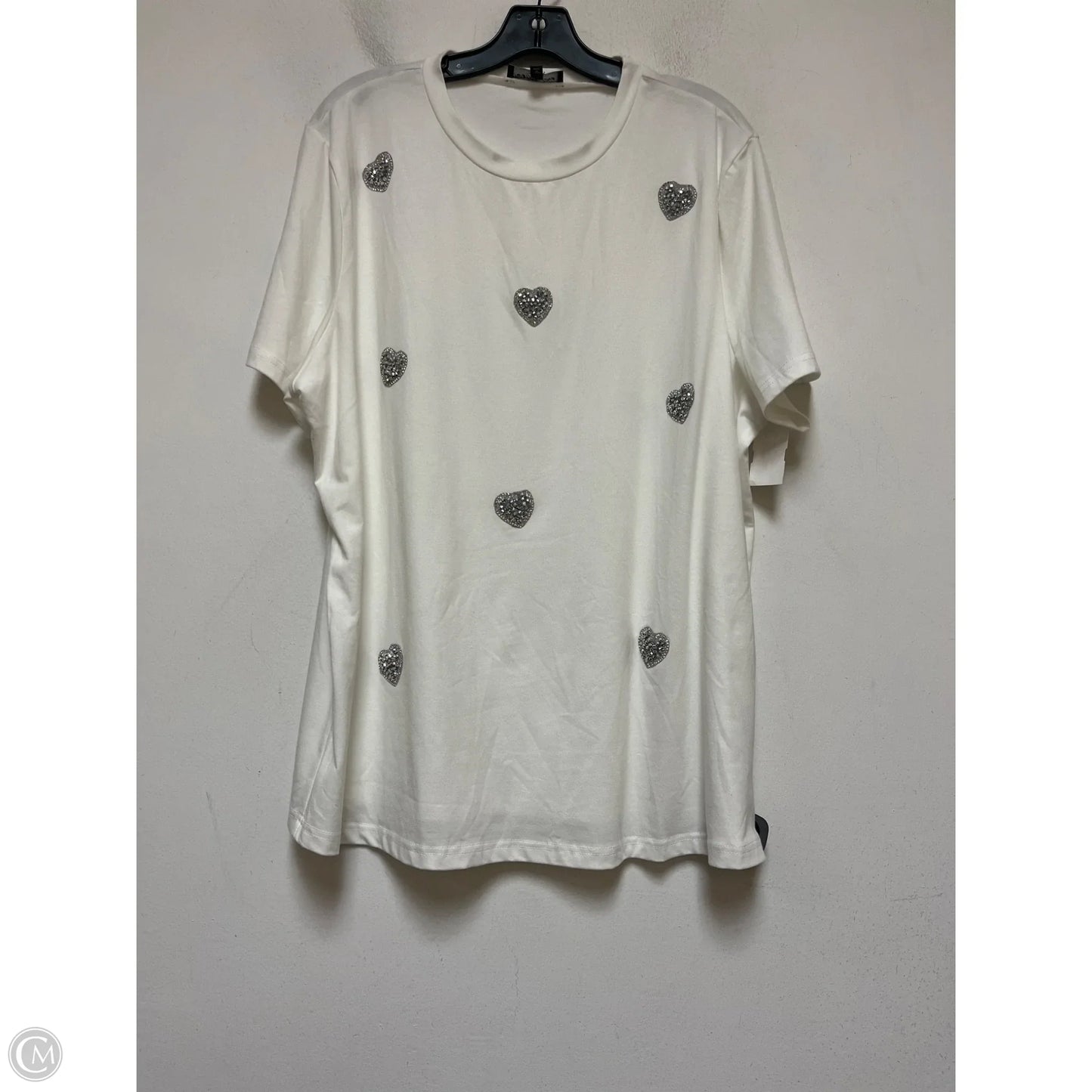 Top Short Sleeve By Clothes Mentor In Silver & White, Size: 2x