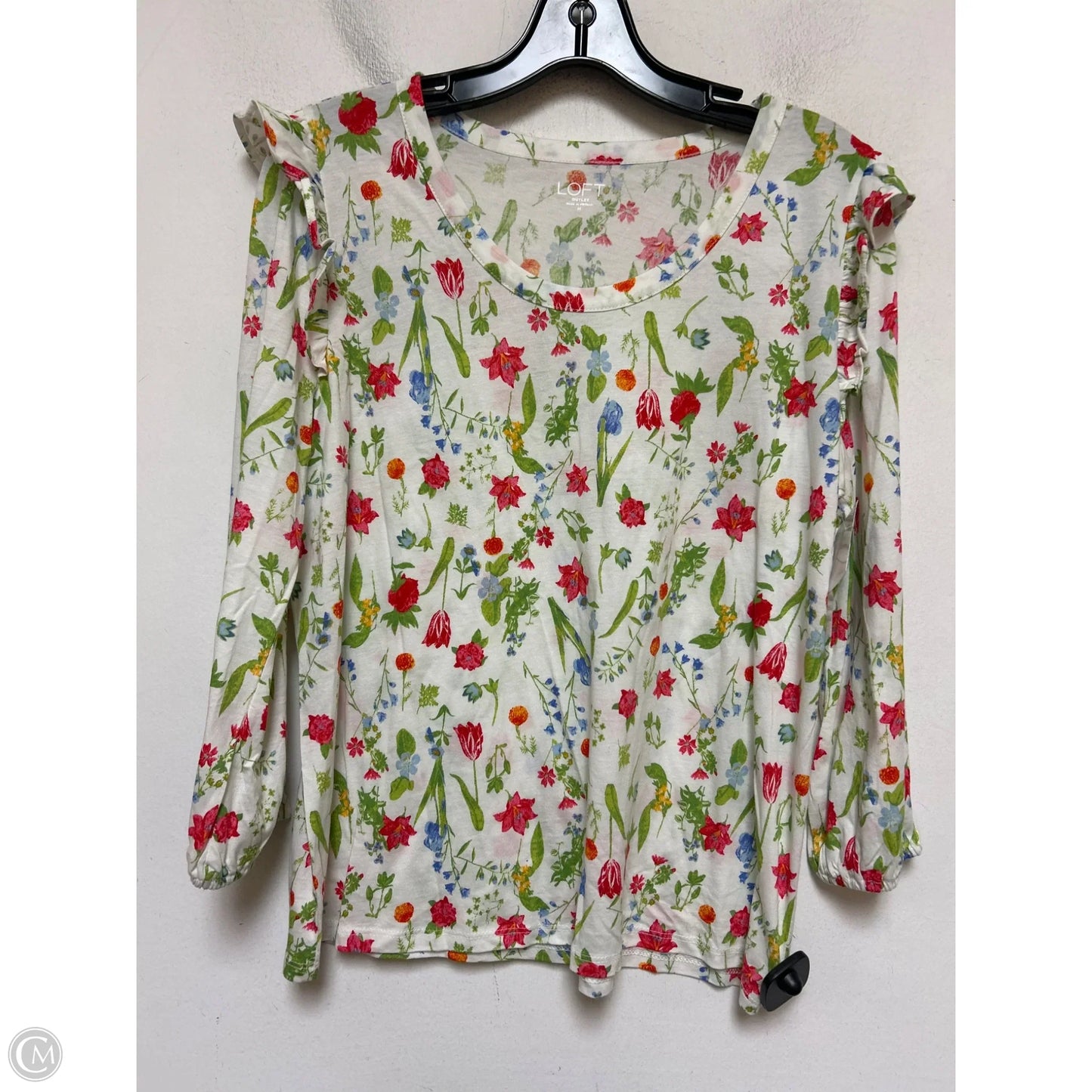 Top Long Sleeve Basic By Loft In Floral Print, Size: M