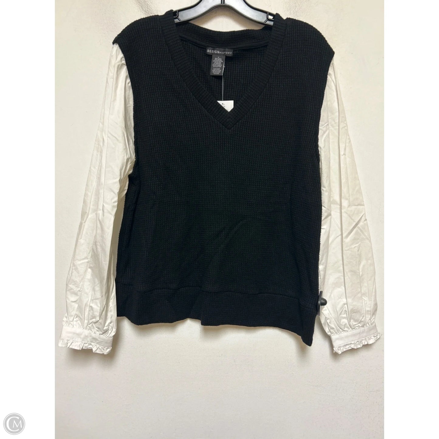 Top Long Sleeve By Design History In Black & White, Size: L