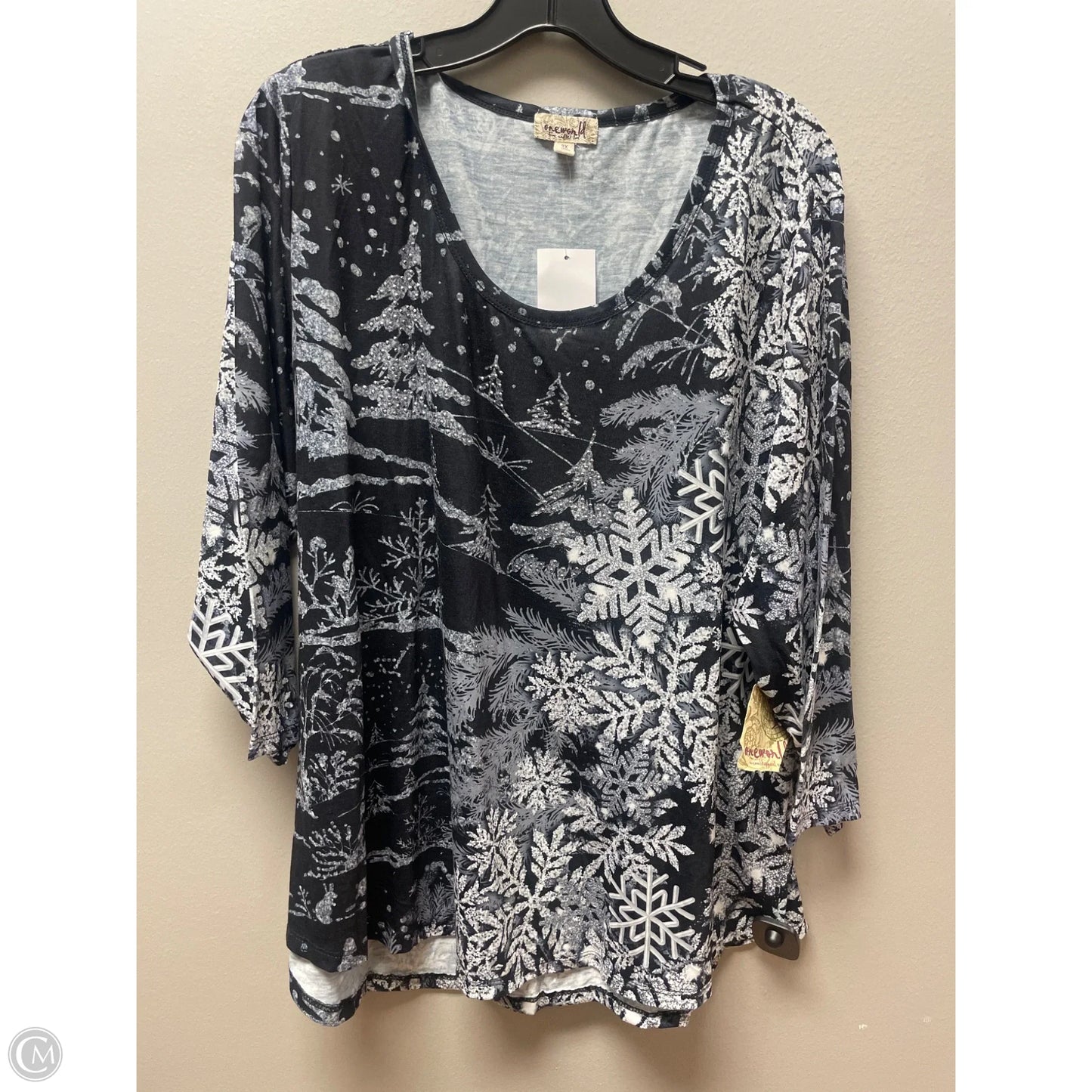 Top Short Sleeve Basic By One World In Black & Grey, Size: 3x