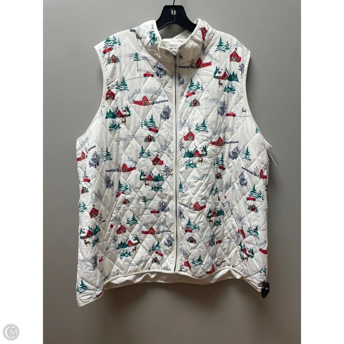 Vest Puffer & Quilted By Coldwater Creek In Green & Red, Size: 3x