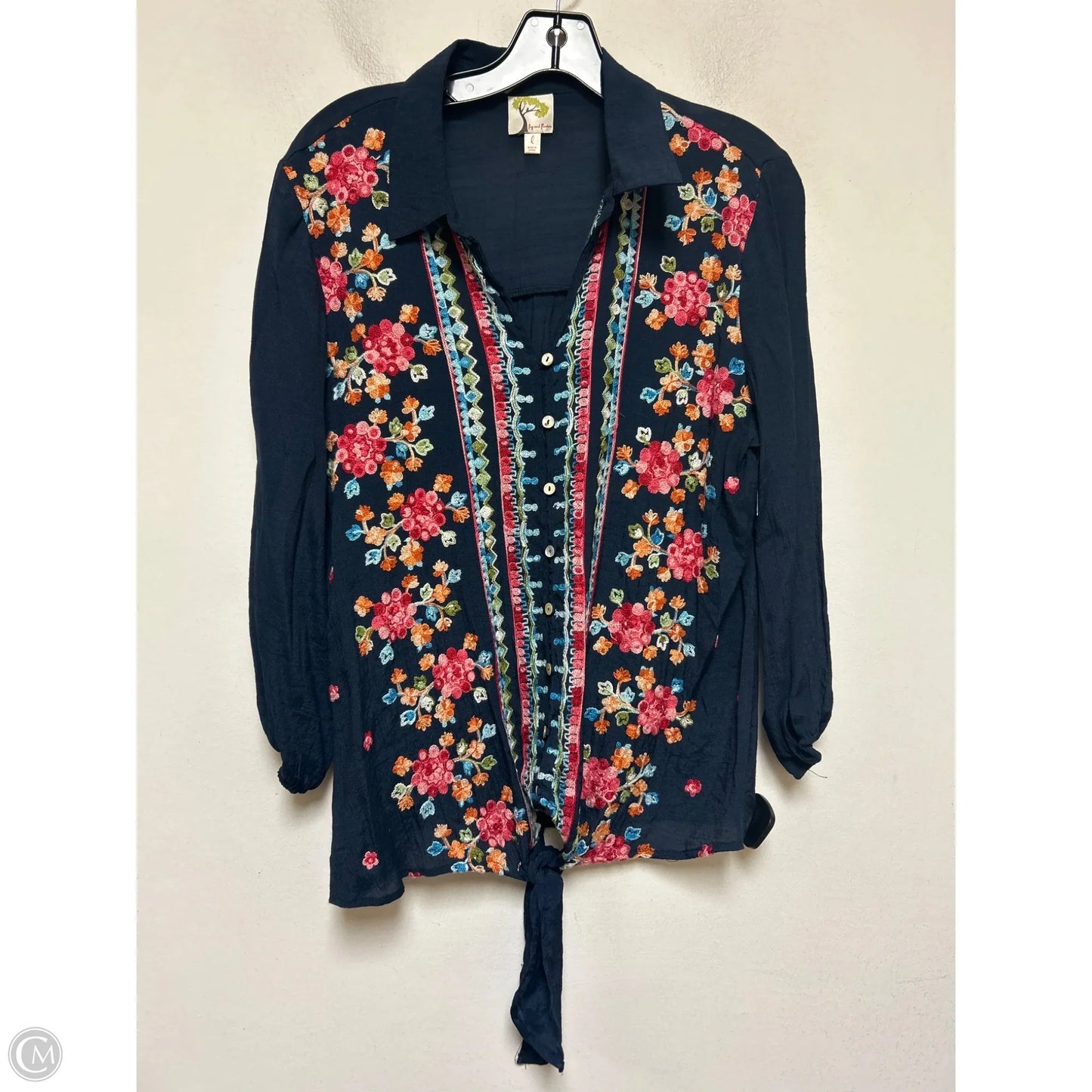 Top Long Sleeve By Figuero & Flower In Navy, Size: L