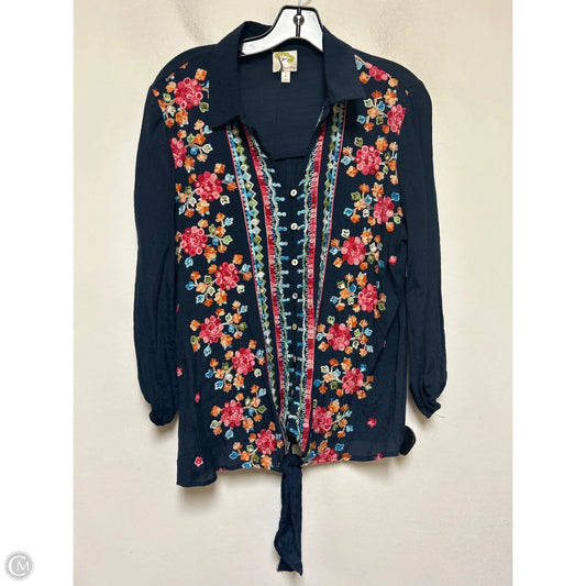 Top Long Sleeve By Figuero & Flower In Navy, Size: L