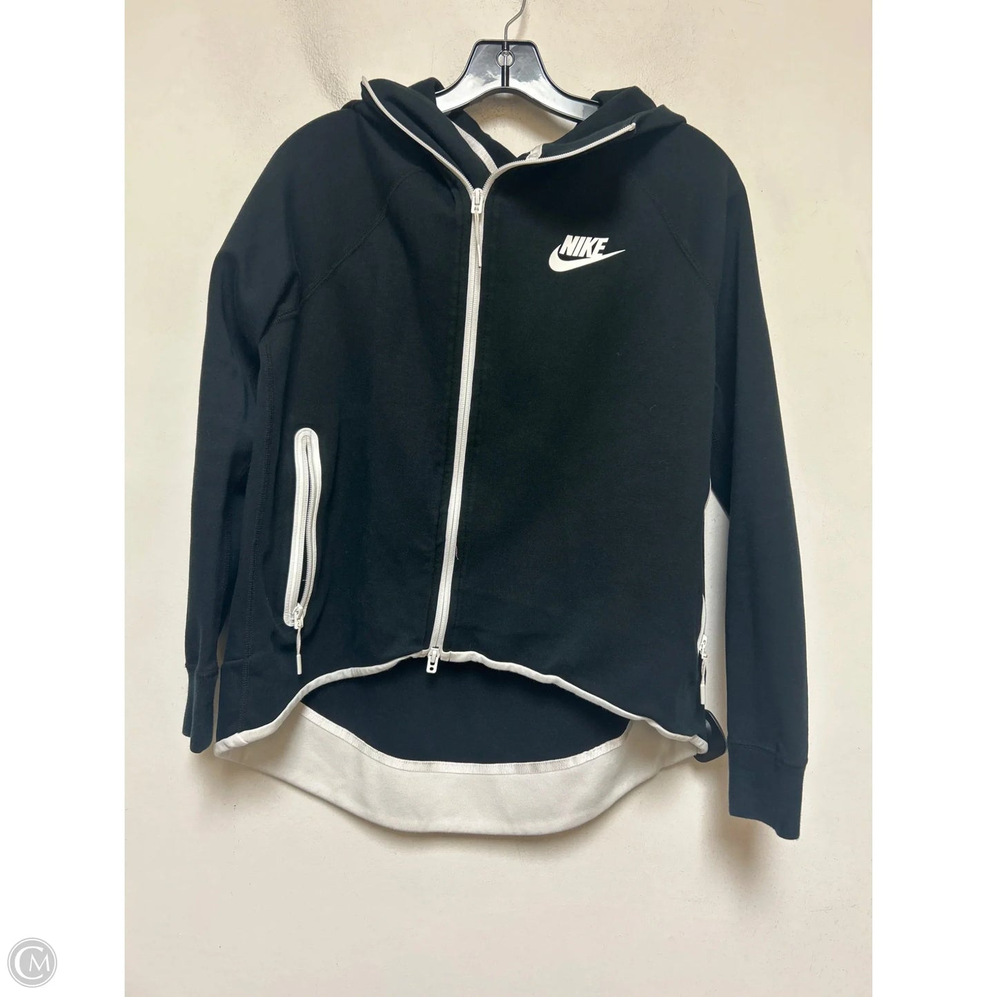 Athletic Jacket By Nike In Black & White, Size: M