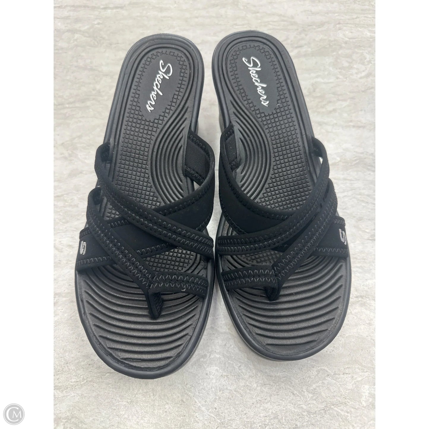 Sandals Heels Wedge By Skechers In Black, Size: 8