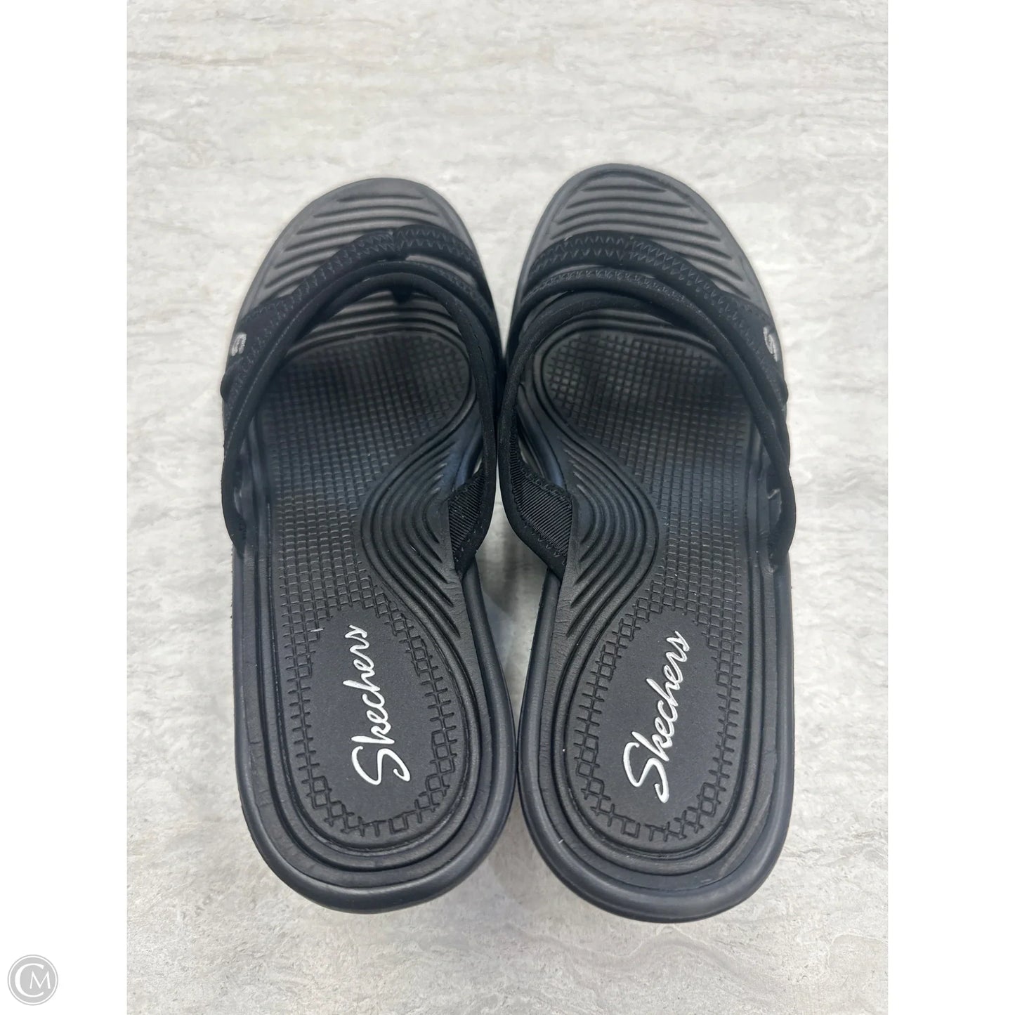 Sandals Heels Wedge By Skechers In Black, Size: 8